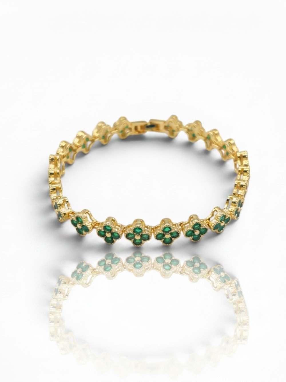 Gold Filled Bracelet with Green Clover Accents